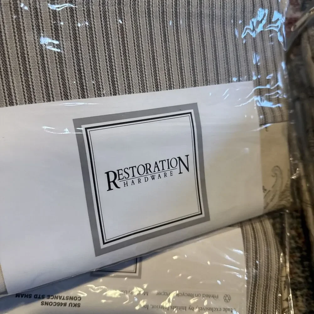Restoration Hardware Constance King Duvet Cover 2 Std Shams Floral Stripe Beige